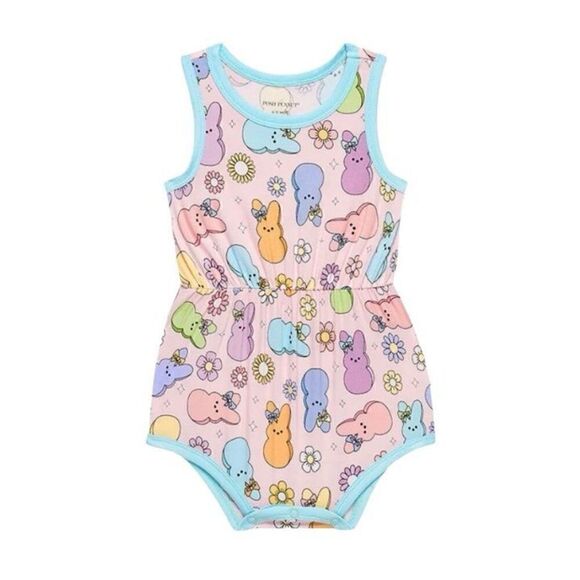NWT Posh Peanut Bamboo Addison Mae Varsity Sleeveless Romper Bunny 12-18 months - Picture 1 of 7